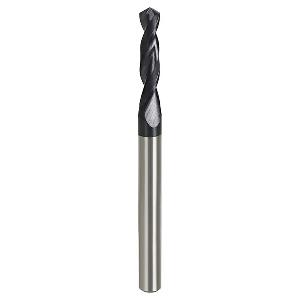 Schwarzbeschichteter Vollhartmetallbohrer D10 mm – 80 mm Gesamtlänge, 140° Spitze